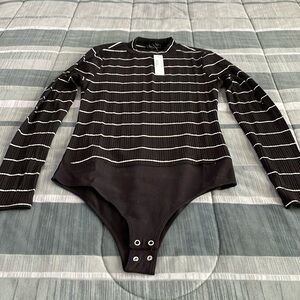 J Crew Mockneck Ribbed Bodysuit in Stripe size Small